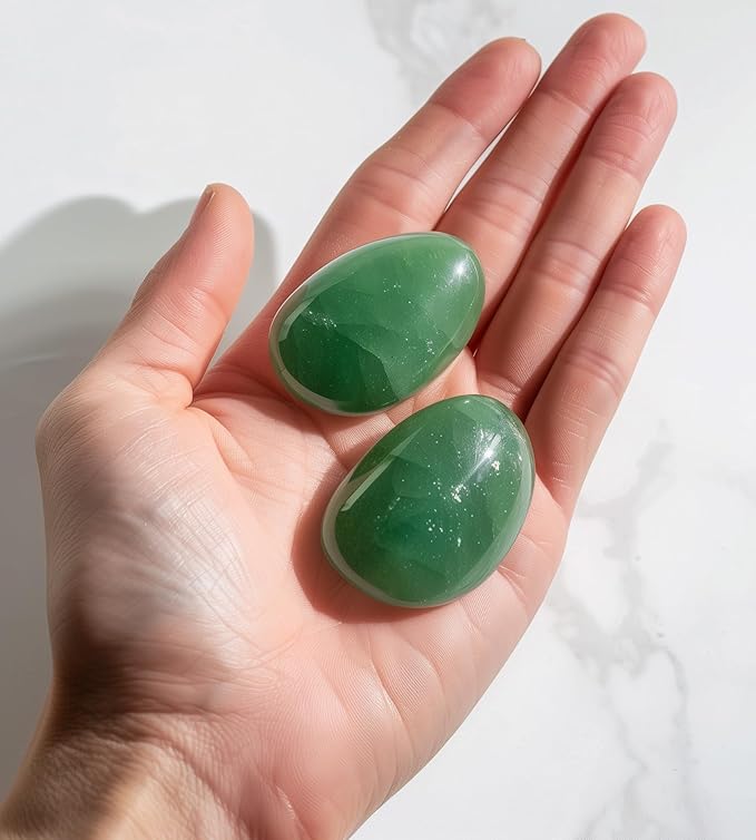 Polished Aventurine Crystal Stones - 2 Pcs of 1.2" Worry Stone for Anxiety, Pocket Palm Stone Super Large Handpicked Natural Tumbled Gemstones for Meditation, Reiki, Chakra Healing, Home Decor