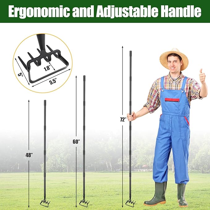 2-in-1 Garden Hoe Tool, Adjustable Length from 37 to 72inch, Ergonomic Design for Weeding and Raking, Durable and Rust-Proof Blade, Save Time and Effort