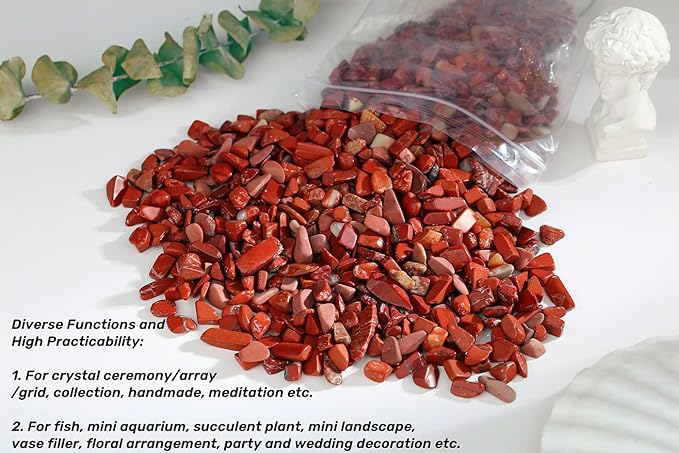 QINJIEJIE 0.9Lbs Red Jasper Plants Rocks Vase Filler Aquarium Small Gravel Decorative Stones Terrarium Pebbles Fish Tank Decorations Bulk Polished Crystal Chips Landscaping Sand for Garden