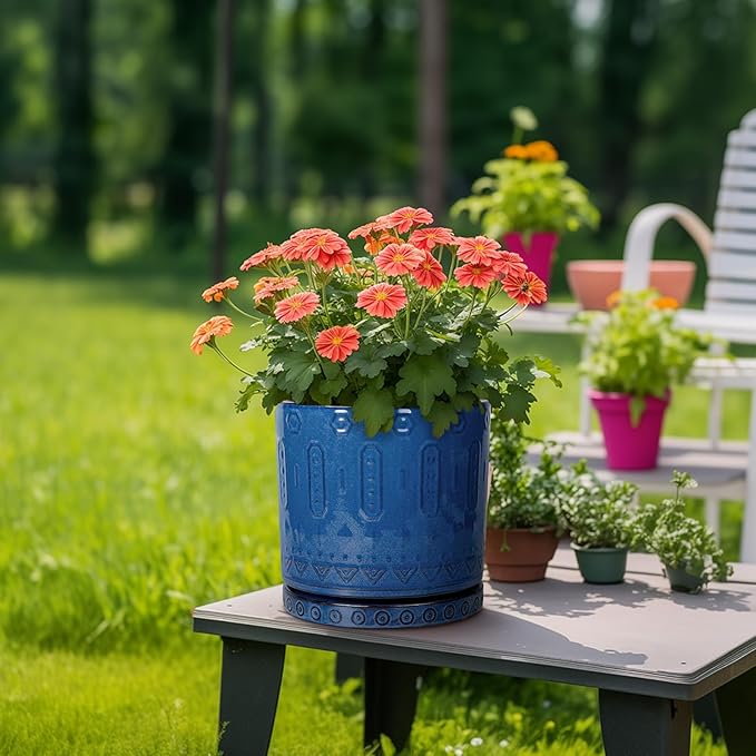 Plant Saucer 9.3 Inch - Ceramic Plant Saucer for Indoors Outdoors Plant Water Catcher Tray Plant Drainage Tray Decorative Flower Pot Saucer Plant Plates Blue