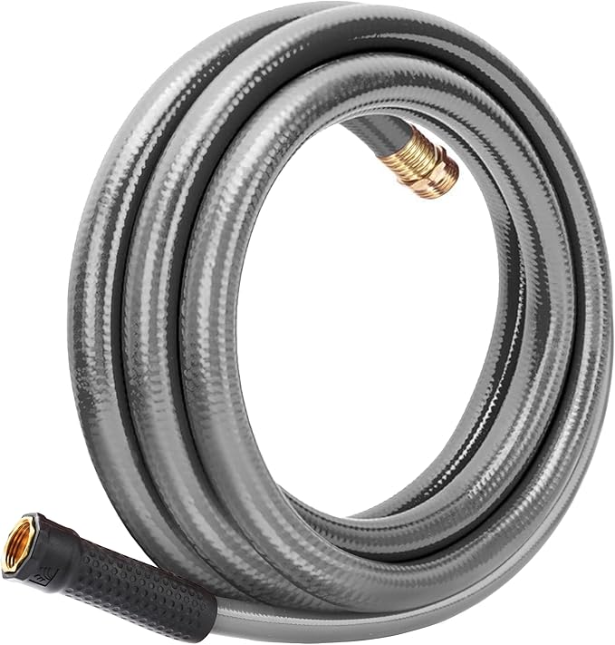 Worth Leader Short Garden Hose 3/4 in. x 10 ft. -Heavy Duty,Durable,Lightweight,Male to Female Fittings -No Kink Leakproof PVC Flexible Water Pipe -Brass Aluminum Ends for Household & Commercial-Gray