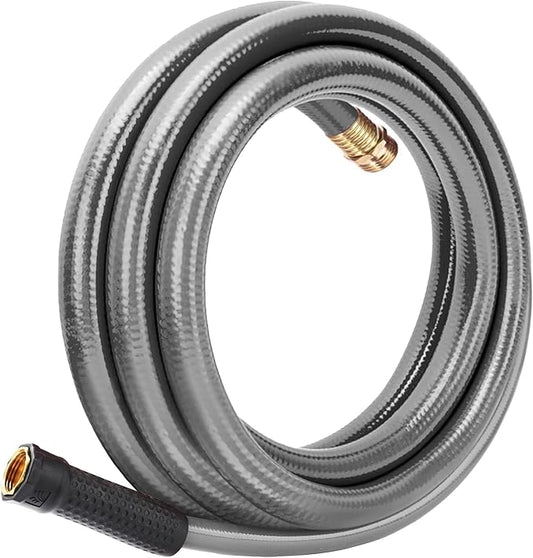 Worth Leader Short Garden Hose 3/4 in. x 10 ft. -Heavy Duty,Durable,Lightweight,Male to Female Fittings -No Kink Leakproof PVC Flexible Water Pipe -Brass Aluminum Ends for Household & Commercial-Gray