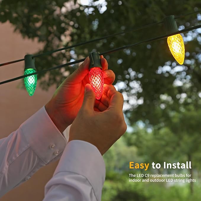 50 Pack C9 Led Replacement Christmas Light Bulb, Multicolor C9 Shatterproof Led Bulbs for Indoor Outdoor Decorative String Light, E17 Base