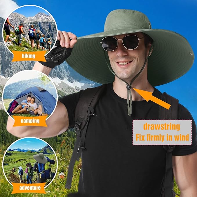 HUAMULAN 6" Super Wide Brim Sun Hats, Men and Women Bucket Hat for Fishing Hiking Garden Lawn Work Safari Camping Outdoor