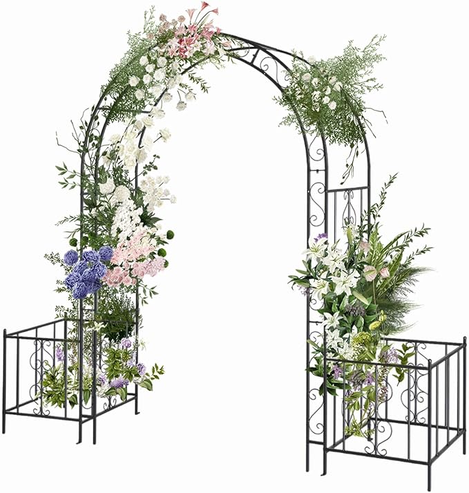VINGLI Garden Arbor Arch, Wedding Arch Archway for Ceremony Party, Trellis for Plant Climbing, Christmas Decorations Pergola for Backyard, Lawn, Patio, Yard (Arbor with Planter Box)