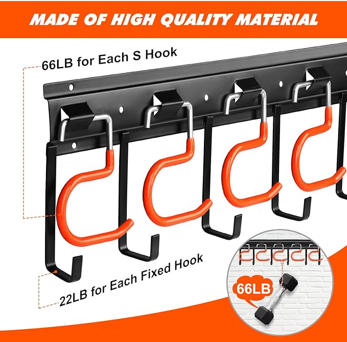 17'' All Metal Garden Tool Organizer Adjustable Garage Tool Organizer Wall Mount Garage Organizers and Storage with Heavy Duty Hooks Tool Hangers for Garage Wall, Shed, Garden