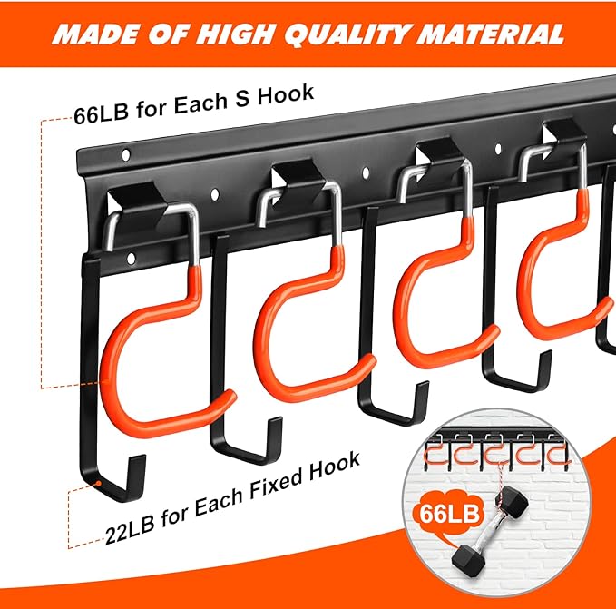 34'' All Metal Garden Tool Organizer Wall Mount Garage Organizers and Storage with Hooks Tool Hangers for Shed