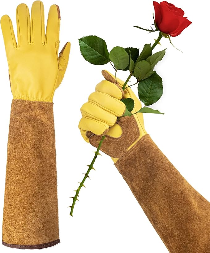 Long Gardening Gloves for Women Thorn Proof,Rose Pruning Cowhide Leather Garden Gloves for Cactus, Rose and Blackberry