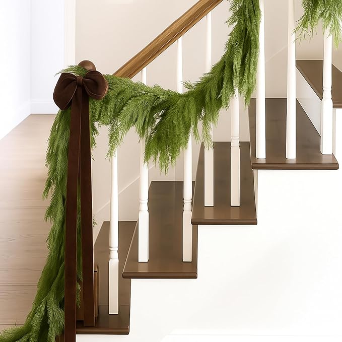 Janinka 6 Pcs Light Brown Velvet Christmas Swag Bow 31.5 x 23.6 inch Large Neutral Christmas Ornament Vintage Rustic Velvet Staircase Wreath Bows Xmas Tree Topper Bows Large Bow for Outdoor