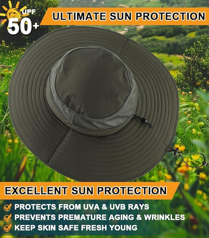 Home Prefer UPF50+ Mens Sun Hat Wide Brim Fishing Hat Foldable Large Brim UV Protection Sun Hat for Men Women Beach Gardening