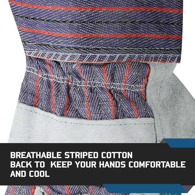 Glove Station Cowhide Leather Work Gloves for Men & Women – Work Gloves with Split Leather Palm, Rubberized Safety Cuff