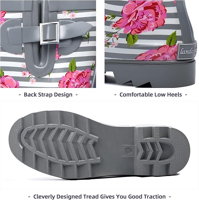 landchief Rain Boots for Women, Waterproof Ladies Tall Knee High Rubber boots,Comfort Garden Boots Anti-Slip Mid Heel Women Rain Shoes Outdoor