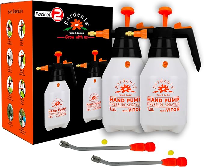 Handheld Pumping Sprayer Viton Seals Sprayers in Lawn and Garden, Spray Bottles for Cleaning Chemical Sprayer Continuous Spray Bottle for Plants 2 Pack 1.5L (0.4 Gal/51oz)