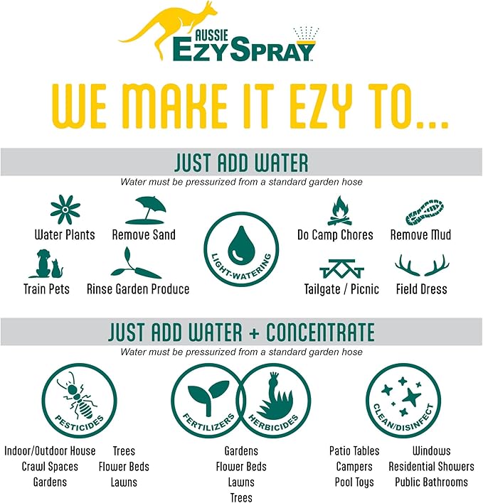 Aussie EzySpray™ 0.8 Gal No-Pump Garden Sprayer – Power Pouch™ Self-Pressurizing Speed, Handheld with 4 Spray Patterns, Comfort Grip Wand, Chemical & Water Use