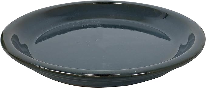 Sunnydaze 9-Inch Ceramic Plant Saucers - Plant Drip Trays for Outdoor Planter Flower Pot Drainage - Set of 2 - Forest Lake Green