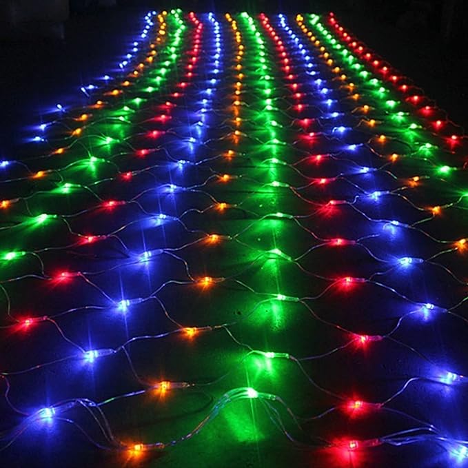 Dazzle Bright Christmas 200 LED Net Lights, 9.8 FT x 6.6 FT Connectable Mesh Lights Clear Wire with 8 Lighting Modes, Christmas Decorations for Indoor Outdoor Bush Yard Garden Decor (Multi-Colored)