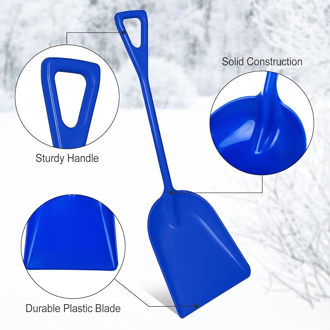 Frienda 3 Pieces Plastic Snow Shovel 43 x 14 Inches Heavy Duty Hygienic Shovel with D Shaped Grip Handle Large Durable Seamless Snow Scoop for Kitchen Gardening (Orange,Blue，Black)