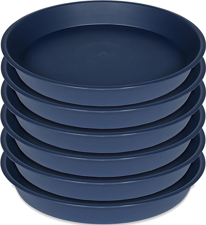 6 Pack Plastic Plant Saucer Planter Water Drip Tray, 4 5 6 7 8 9 10 11 12 inch, Heavy Sturdy Tray for Indoors Outdoor Plants, Flower Pot Saucers for Pots Base (4", Blue)