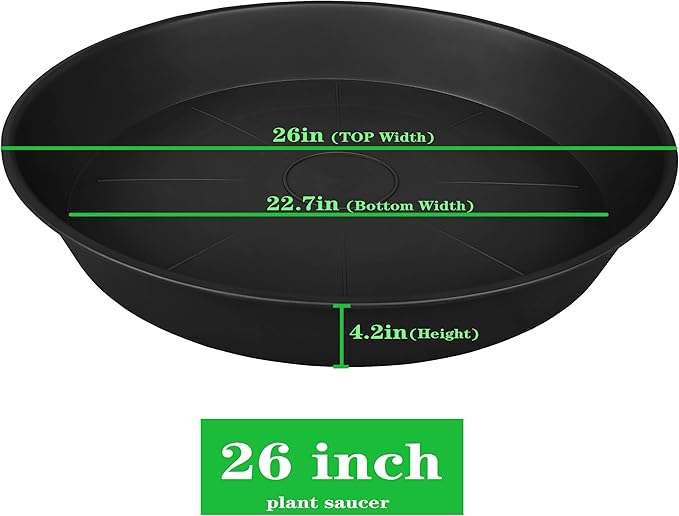 3 Pack of 25 26 inch Plant Saucer (22.7 Inch Base), 4.2" Depth, Large Deep Heavy Duty Plastic Flower Planter Water Trays for Indoors Outdoor, Plant Potted Bowl, Plant Drip Trays (26", Black)
