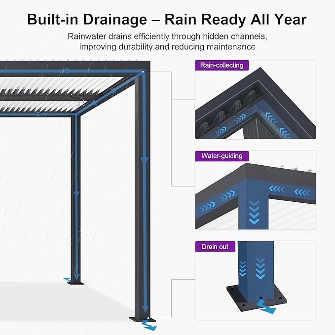 PURPLE LEAF Louvered Pergola 10' x 14' Outdoor Aluminum Pergola with Hidden Drainage System and White Adjustable Sun Shade Roof Patio Hardtop Small Pergolas for Patio Dining Side Yard Terrace Lounge