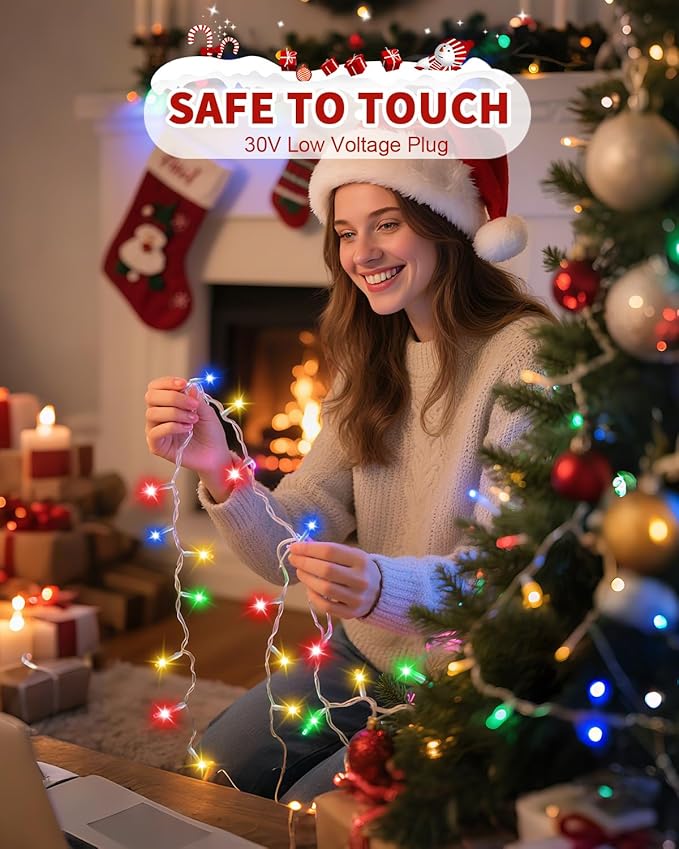 300 LED 108FT Christmas Lights String Outdoor Indoor, Multicolor Xmas Tree Lights, Plug in Twinkle Fairy Light with Remote Timer Dimmable for Room Yard Holiday Party Wedding Camping Decor