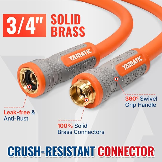 YAMATIC Heavy Duty Garden Hose 5/8 in x 15 ft with Swivel Fitting, Super Flexible Water Hose, All-weather, Lightweight, Burst 600 PSI