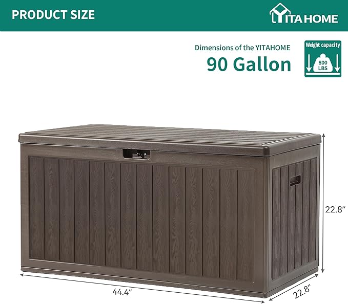YITAHOME 90 Gallon Double-Wall Deck Box with Side Handles, Outdoor Large Storage for Patio Furniture Cushions, Garden Pool Accessories, Water Resistant & Lockable