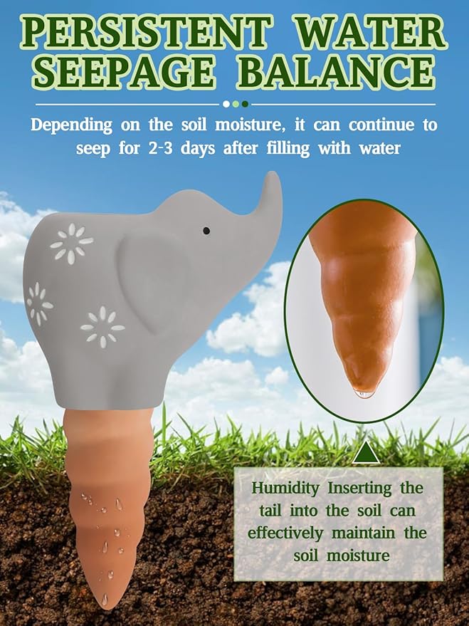 4Pcs Plant Watering Globes, Kalolary Elephant Shape Self Watering Spikes Terracotta Drip Water Stakes Irrigation Watering Bulbs for Pot, Indoor, Outdoor, Vacation