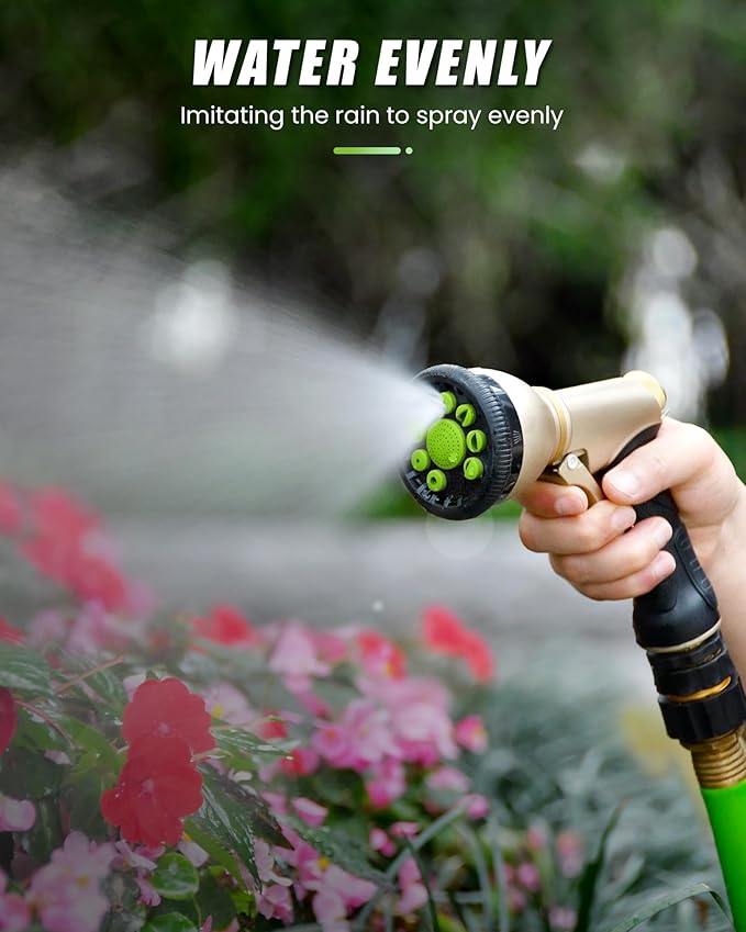 RAINPOINT Garden Hose Nozzle, Hose Sprayer Nozzle with 9 Spray Patterns, High Pressure Water Hose Nozzle Heavy Duty Metal Hand Sprayer, Watering Plants and Lawn, Car Washing, Pet Showering,Green