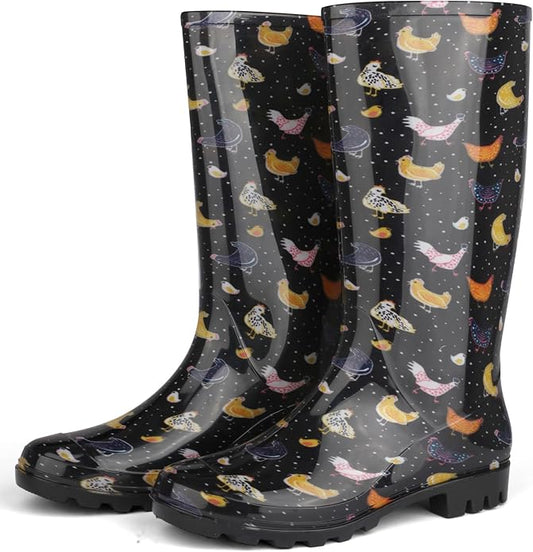 DaeRainy Tall Rain Boots for Women, Knee High Waterproof Slip On Garden Boots