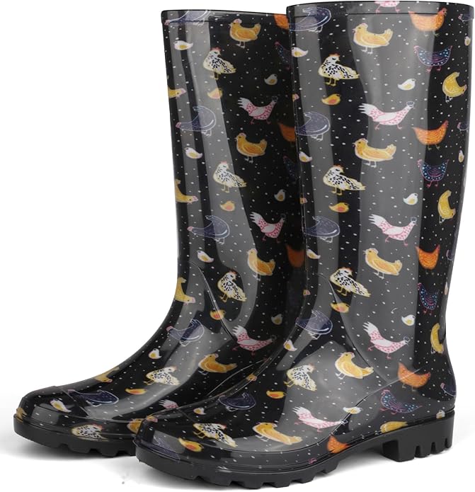 DaeRainy Tall Rain Boots for Women, Knee High Waterproof Slip On Garden Boots