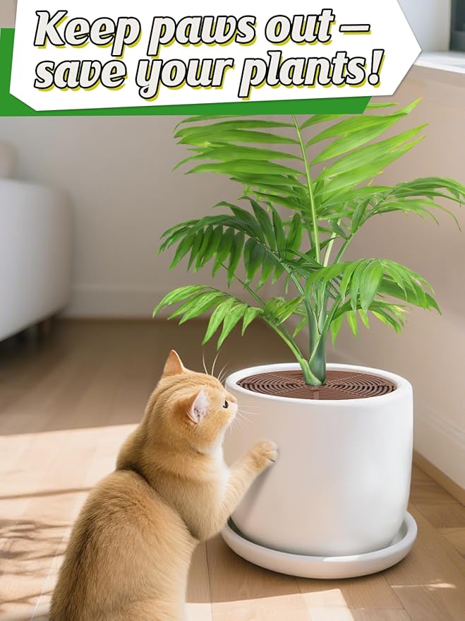 ANPHSIN 6 Pcs Plant Pot Grid Cover Protectors from Animals - 11.8" Dia Cuttable Flower Pot Soil Cover with 48 Stakes, Keep Cats Out of Potted Plants, Indoor Cat Digging Stopper, Baby Safety