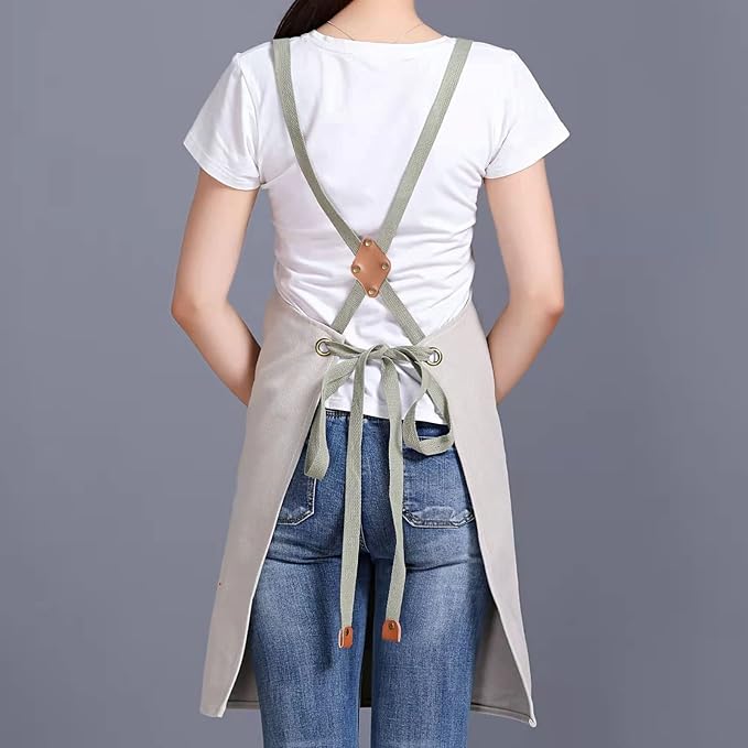 Tosewever Canvas Cross Back Chef Cotton Aprons for Men Women with Large Pockets