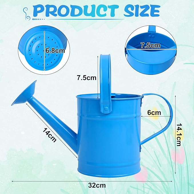 Finderomend Metal Watering Can 1.5L/51oz, Iron Art for Kids, Outdoor Plants Home Office Small Portable Indoor Watering Equipment (Blue)