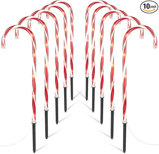 Brightown Total 28" Candy Cane Lights with Stakes, 10 Packs Large Christmas Pathway Lights Outdoor, Candy Cane Lights Outdoor Pathway Christmas Decorations for Yard Lawn Garden Walkway Sidewalk