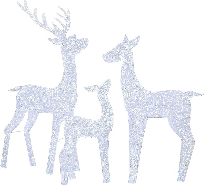 Hykolity 4.5 FT 3D Lighted Outdoor Christmas Reindeers Family, 3-Piece Light Up Twinkling Deer Set with 1660 White LED Lights, Groud Stakes, Zip Ties for Holiday Decorations