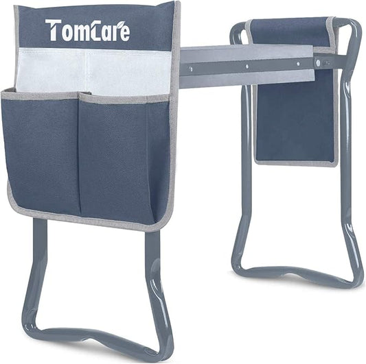 TomCare Garden Kneeler Seat Garden Bench Garden Stools Foldable Stool with Tool Bag Pouch EVA Foam Pad Outdoor Portable Kneeler Christmas Gardening Gifts for Women Men,Large 21.65"x10.62"x18.89",Grey