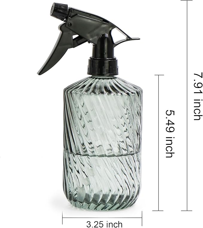 OFFIDIX Fine Mist Plant Mister,Handheld Pressure Glass Spray Bottles,0.45L/15.22oz Watering Can with Adjustable Nozzle for Outdoor Indoor Gardening and Cleaning Work(Diagonal Light Green)