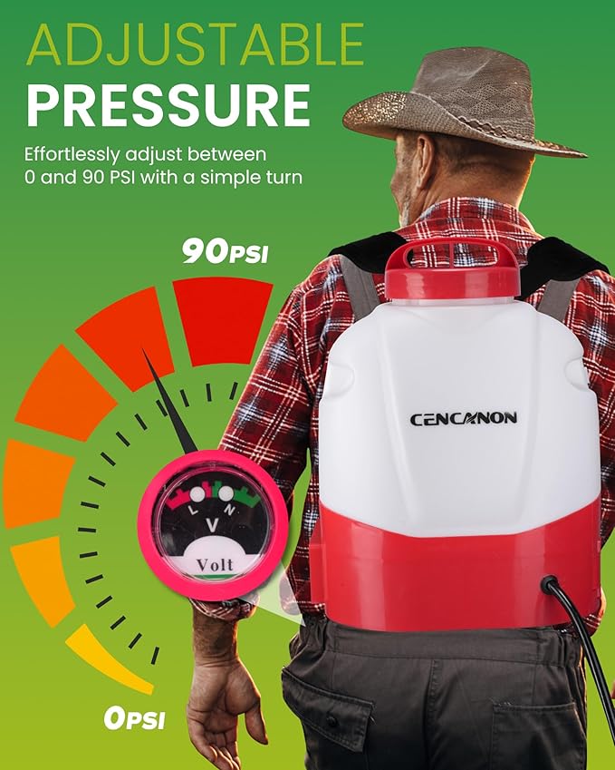 Battery Powered Backpack Sprayer 3.2 Gallon, CENCANON 100 PSI Electric Graden Sprayer Works with 12V Battery, Weed Yard Sprayer with Telescopic Wand, 6 Nozzles, 4 Ah Battery & Charger Included