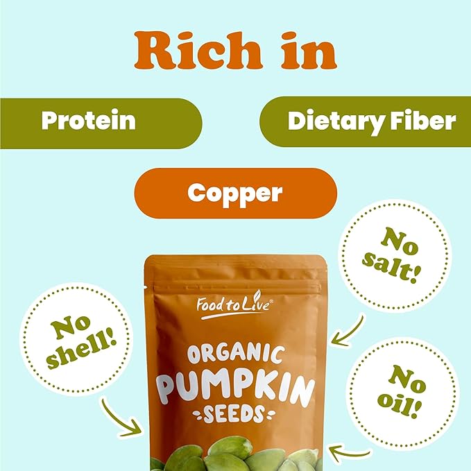 Food to Live Organic Raw Pepitas, 4 Pounds — Non-GMO, Pumpkin Seed Kernels, Unsalted, No Oil, No Shell, Vegan, Kosher, Bulk. Keto Snack.