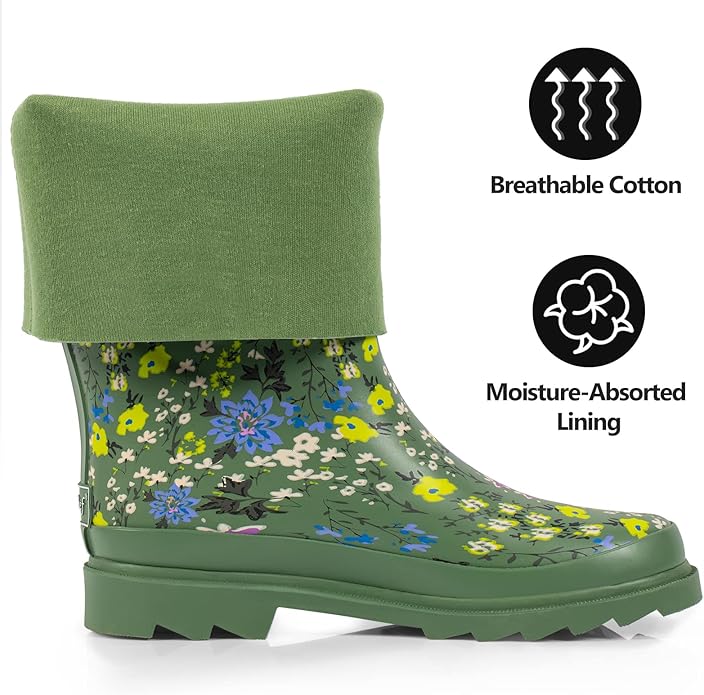 landchief Rain Boots for Women, Waterproof Ladies Tall Knee High Rubber boots,Comfort Garden Boots Anti-Slip Mid Heel Women Rain Shoes Outdoor