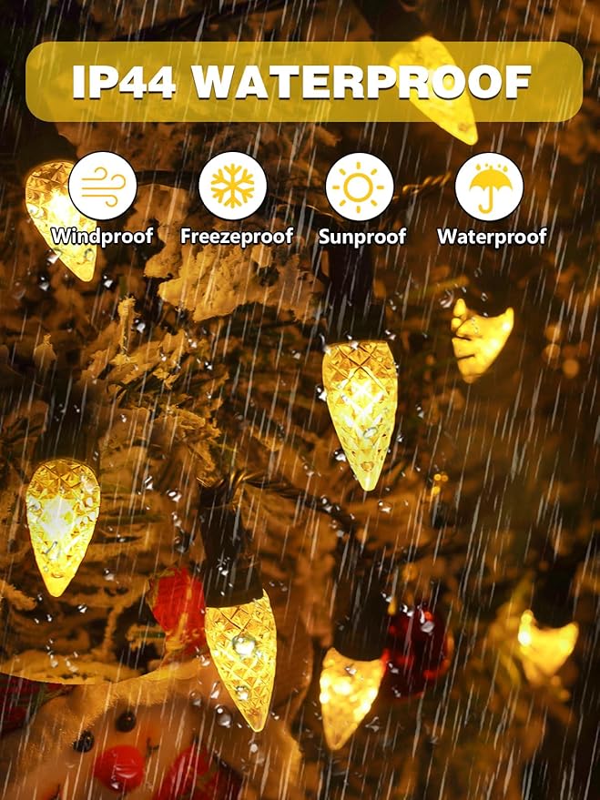 2 Pack C6 Christmas Lights Outdoor Indoor, Total 200 LED 66 FT Connectable Christmas String Lights with Timer & 13 Modes, Waterproof Twinkle Light for Xmas Tree Party Wedding Decorations (Warm White)