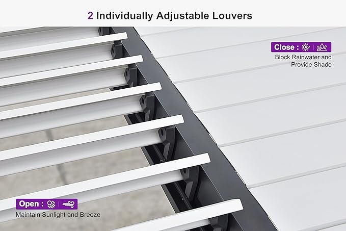 PURPLE LEAF Louvered Pergola 10' x 14' Outdoor Aluminum Pergola with White Adjustable Rainproof Roof Grey Frame Hardtop Gazebo for Patio Deck Garden