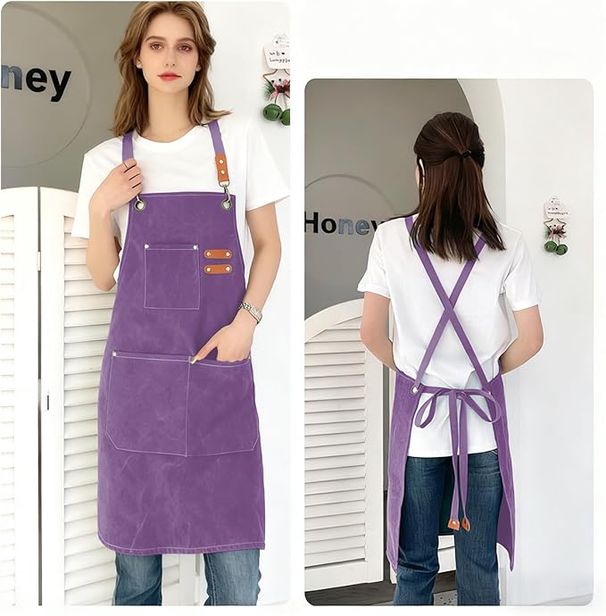 Apron for Men Women with Pockets Cotton Canvas Cross Back Heavy Duty Adjustable Work Apron