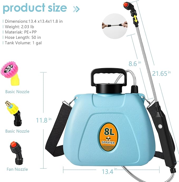 2 Gallon Battery Powered Garden Sprayer,2025 Upgraded Electric Weed Sprayer with 3 Adjustable Speed, Battery Indicator,Rechargeable Retractable Wand with Adjustable Shoulder Strap for Lawn,Garden,Yard