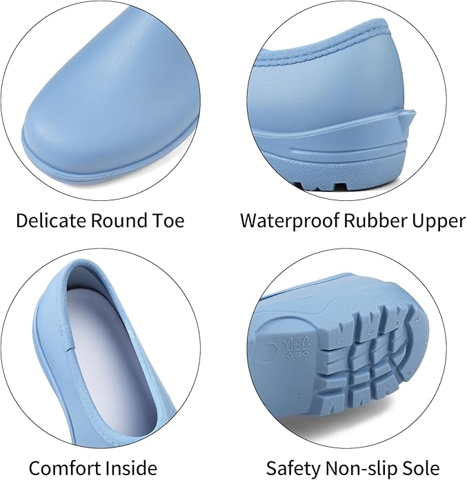 DKSUKO Waterproof Garden Shoe for Women Outdoor Slip-On Rain Boots Short Ankle Work Shoes and Garden Clogs with Comfort Insole