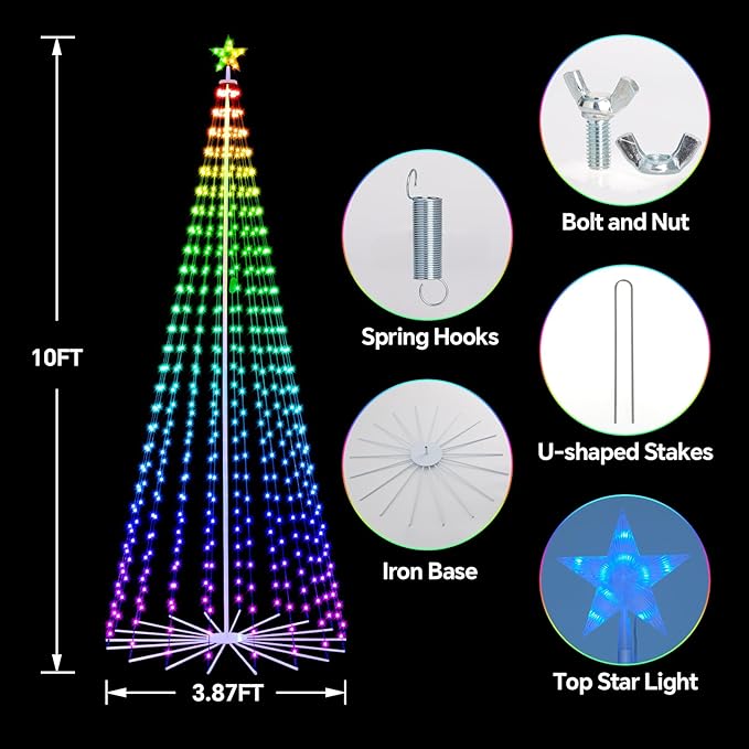 10 FT Outdoor Christmas Tree,Smart APP Remote Control RGB Color Changing DIY Timer 514 LED Christmas Tree for Indoor Outdoor Decorations