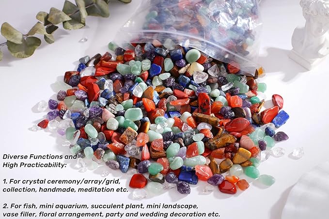 7 Chakra Mixed Crystal Polished Aquarium Gravel Stones Tumbled Stone Rocks Colorful Crushed Reiki Healing Crystals Quartz Home Betta Fish Tank Succulent Vase Filler Landscape Bottom Ornament 0.55lbs