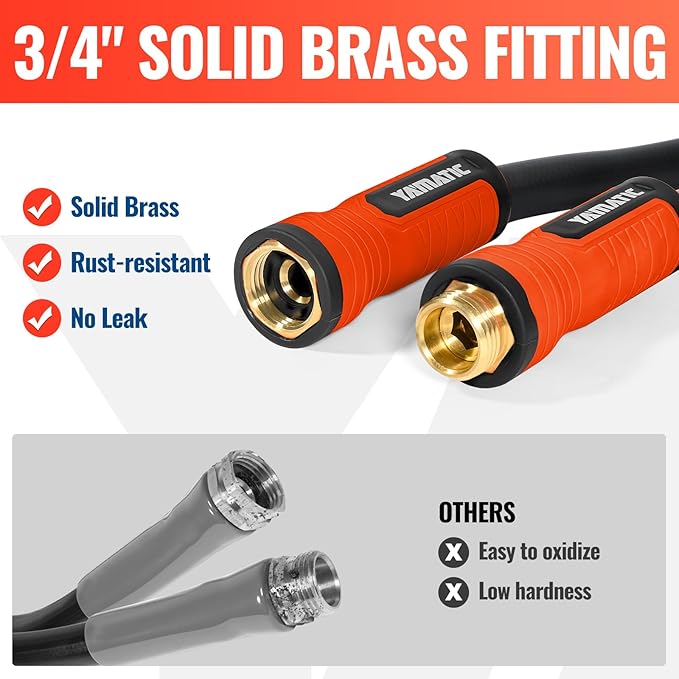 YAMATIC Short Garden Hose 10ft, 5/8" Leader Hose with Swivel Handle, Small Water Hose Extension, Solid Brass 3/4" Connection Fittings, Leak Proof for Reel, Gardening, Agriculture, Car Wash, Lawn
