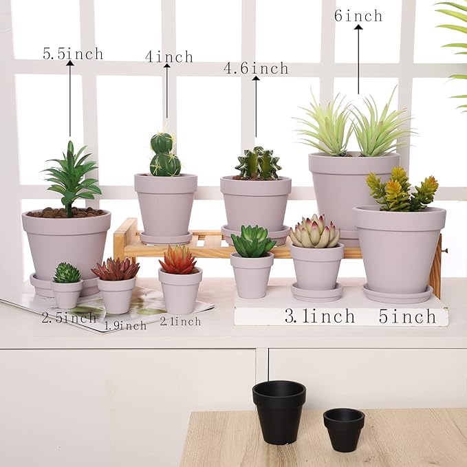 Yishang Large Terra Cotta Pots with Saucer- 6 Pack Large 6'' Terra Cotta Plant Pot with Drainage Hole, Flower Pot with Tray, Terracotta Pot for Indoor Outdoor Plant(Purplr)